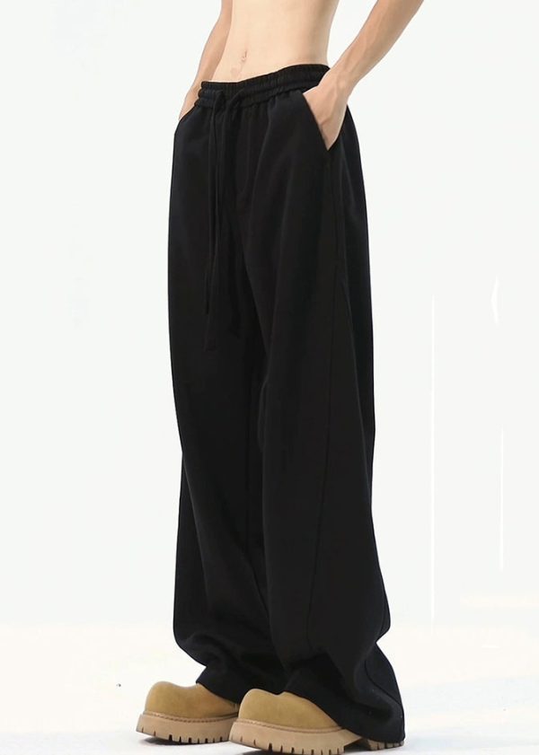 Loose Black Pockets Solid Warm Fleece Mens Pants Elastic Waist Spring - Image 4