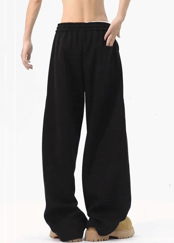 Loose Black Pockets Solid Warm Fleece Mens Pants Elastic Waist Spring - Image 5