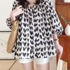 Loose Black Print Button Cotton Shirts Bracelet Sleeve