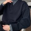 Loose Black Turtleneck Cozy Patchwork Knit Men Sweater Spring