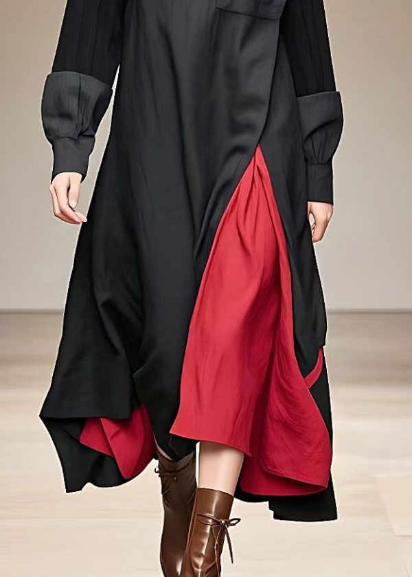 Loose Black Turtleneck Patchwork Long Dress Fall - Image 5