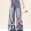 Loose Blue Bow Pockets High Waist Denim Pants Spring