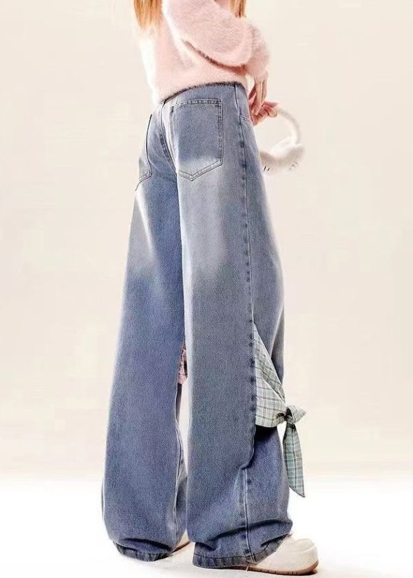 Loose Blue Bow Pockets High Waist Denim Pants Spring - Image 4