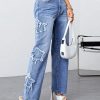 Loose Blue High Waist Patchwork Denim Pants Summer