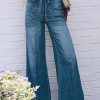 Loose Blue Lace Up High Waist Denim Wide Leg Pants Spring