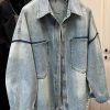 Loose Blue Peter Pan Collar Button Pockets Denim Mens Coats Spring