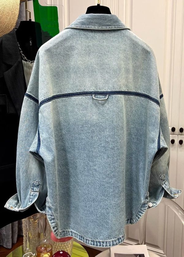 Loose Blue Peter Pan Collar Button Pockets Denim Mens Coats Spring - Image 5