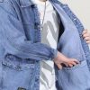 Loose Blue Peter Pan Collar Pockets Denim Mens Coats Spring