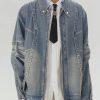 Loose Blue Zippered Original Design Denim Mens Coats Spring