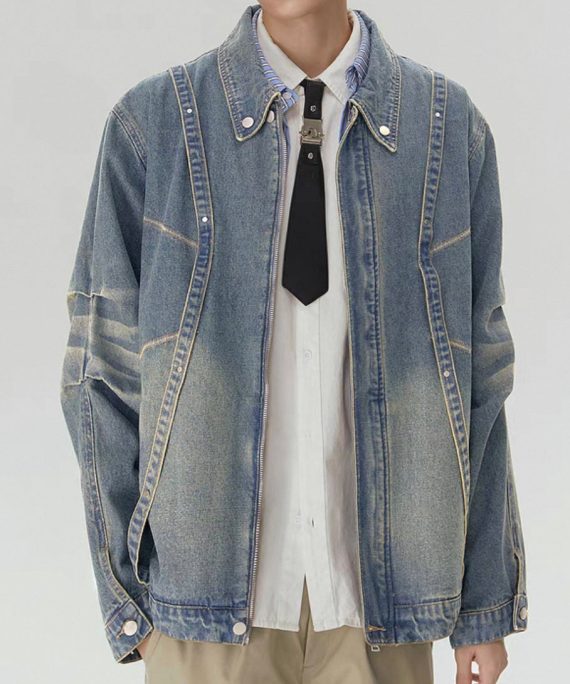 Loose Blue Zippered Original Design Denim Mens Coats Spring