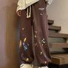 Loose Brown Pockets Elastic Waist Warm Fleece Men Pants Spring