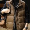 Loose Coffee Zip Up Pockets Men Puffer Vest Winter