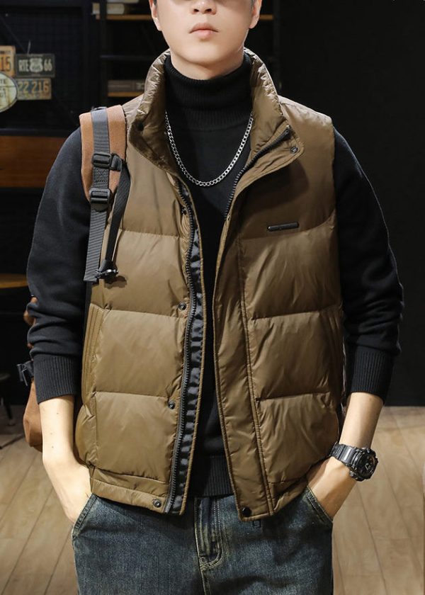 Loose Coffee Zip Up Pockets Men Puffer Vest Winter - Image 2