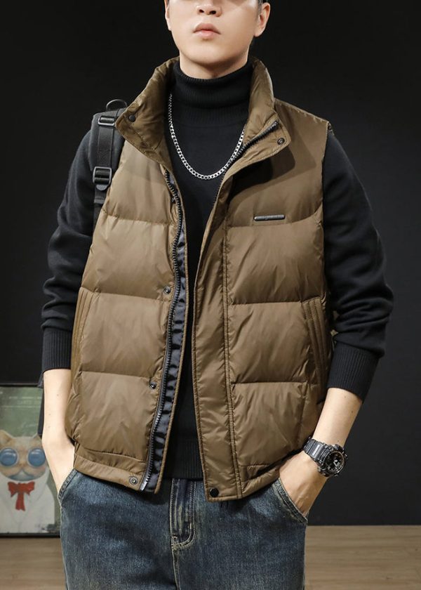 Loose Coffee Zip Up Pockets Men Puffer Vest Winter - Image 3