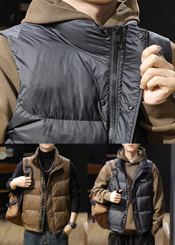 Loose Coffee Zip Up Pockets Men Puffer Vest Winter - Image 5
