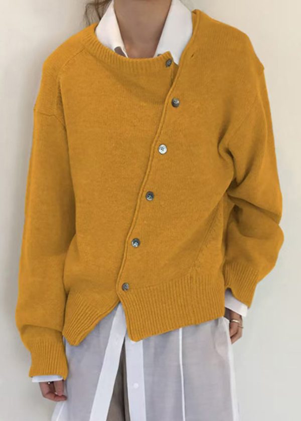 Loose Green Asymmetrical Button Solid Knit Coat Spring - Image 2