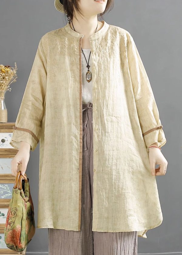 Loose Green Embroidered Button Cotton Shirt Summer - Image 3