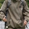 Loose Green Hooded Zippered Pockets Cotton Men Coat Spring