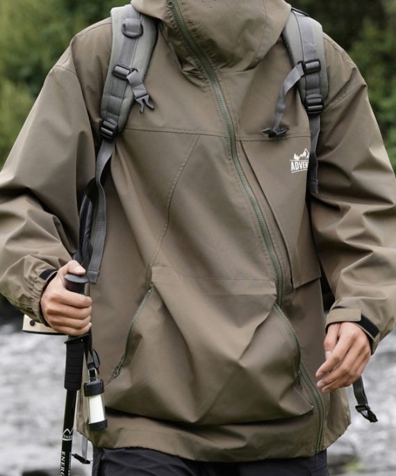 Loose Green Hooded Zippered Pockets Cotton Men Coat Spring