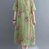 Loose Green Print Button Maxi Summer Chiffon Dress