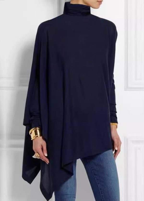 Loose Green Turtleneck Asymmetrical Top Spring - Image 2