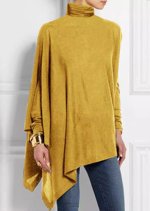 Loose Green Turtleneck Asymmetrical Top Spring - Image 3