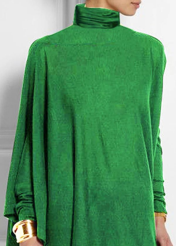 Loose Green Turtleneck Asymmetrical Top Spring - Image 4