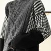Loose Grey Hign Neck Patchwork Knit Sweater Spring