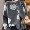 Loose Grey O Neck Cozy Woolen Knit Sweaters Spring