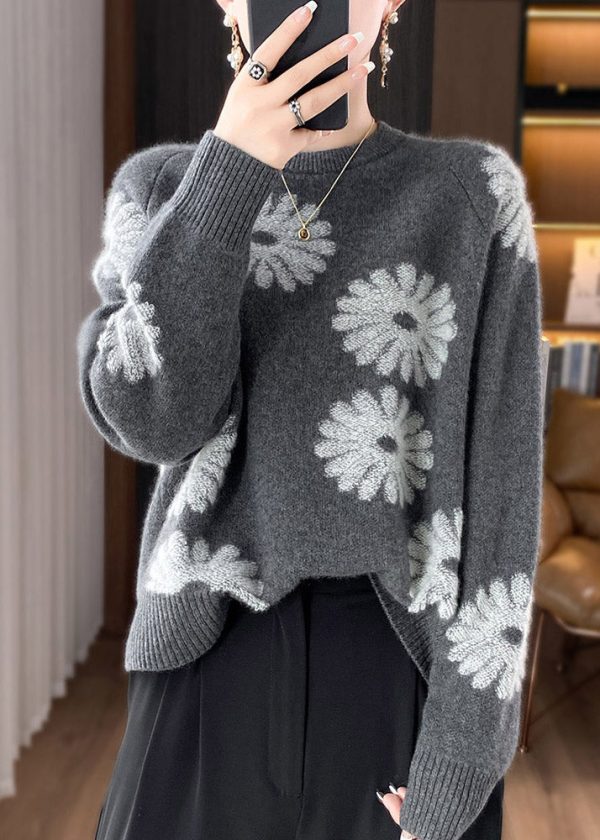 Loose Grey O Neck Cozy Woolen Knit Sweaters Spring - Image 4