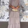 Loose Grey O Neck Solid Chiffon Long Dress Half Sleeve