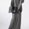 Loose Grey Plaid Knit Sweaters And Skirts Two Piece Set Outfits Fall