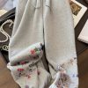 Loose Grey Print Elastic Waist Cotton Beam Pants Spring