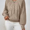 Loose Khaki O-Neck Solid Cable Knit Sweater Spring