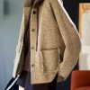 Loose Khaki Patchwork Pockets Button Woolen Hooded Coats Spring
