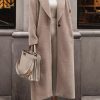 Loose Khaki Peter Pan Collar Button Pockets Long Coat Spring