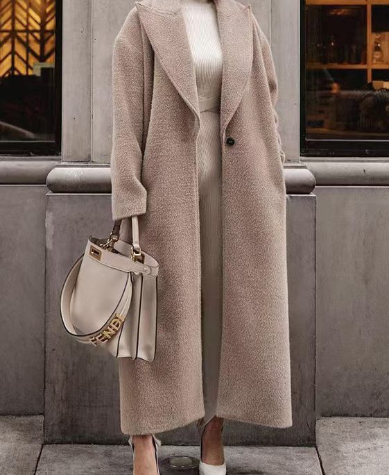 Loose Khaki Peter Pan Collar Button Pockets Long Coat Spring