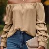 Loose Khaki Slash Neck Solid Shirts Tops Spring
