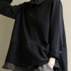 Plus Size Black Tops Lapel Patchwork Clothes Pattern