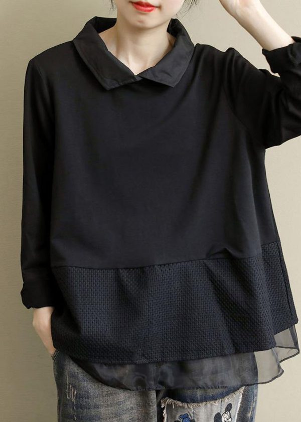 Plus Size Black Tops Lapel Patchwork Clothes Pattern - Image 2