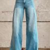 Loose Light Blue Button Pockets High Waist Denim Wide Leg Pants Spring