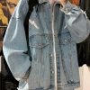 Loose Light Blue Embroideried Pockets Denim Men Coat Spring