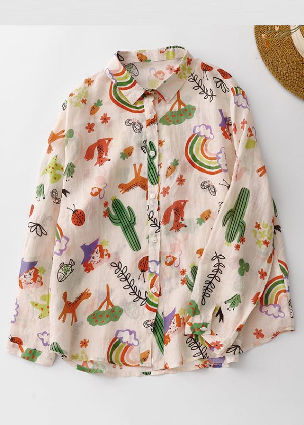 Loose Peter Pan Collar Print Cotton Shirts Spring - Image 2