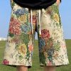 Loose Print Pockets Elastic Waist Cotton Men Beach Shorts Summer