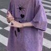 Loose Purple Love Letter Print Cotton T Shirt Men Half Sleeve