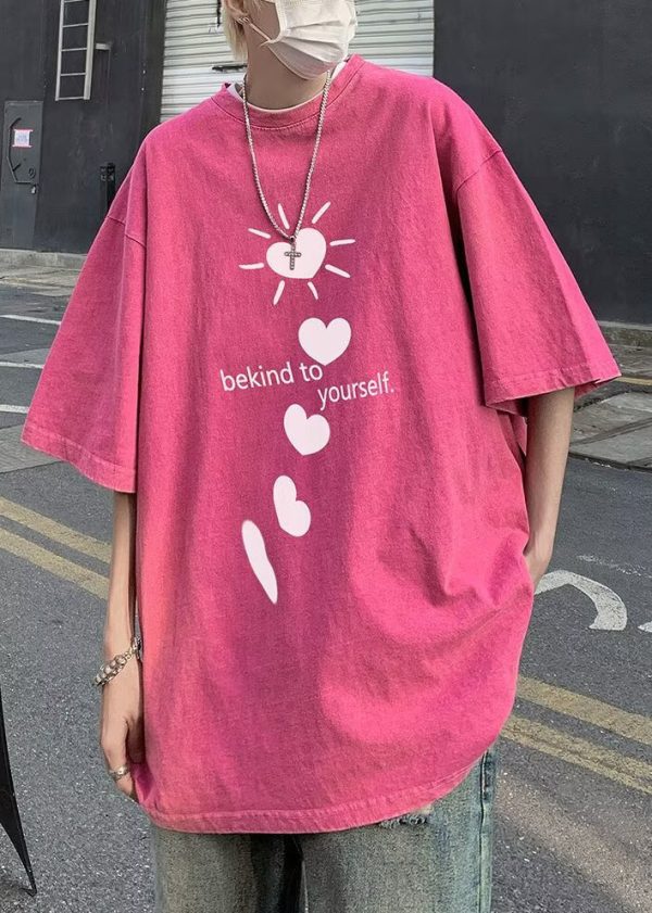 Loose Purple Love Letter Print Cotton T Shirt Men Half Sleeve - Image 2