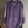 Loose Purple O Neck Patchwork Cotton Men Pullover Sweatshirt Spring
