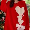 Loose Red O-Neck Love Bow Knit Sweaters Spring