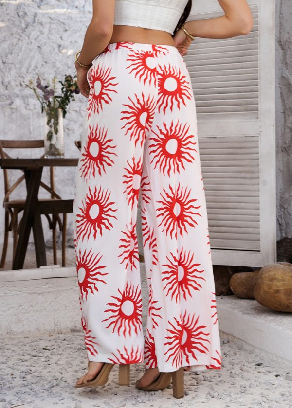 Loose Red Sunflower High Waist Wide Leg Pants Summer - Image 4