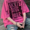 Loose Rose O Neck Letter Cotton T Shirt Men Half Sleeve